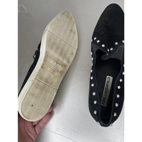Karl Lagerfeld Paris Amory Suede Leather Black Pearl Slip On Shoes Size 10 - Picture 6 of 7